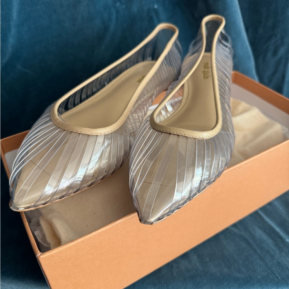 Cult Gaia Transparent Flats with Gold Accents